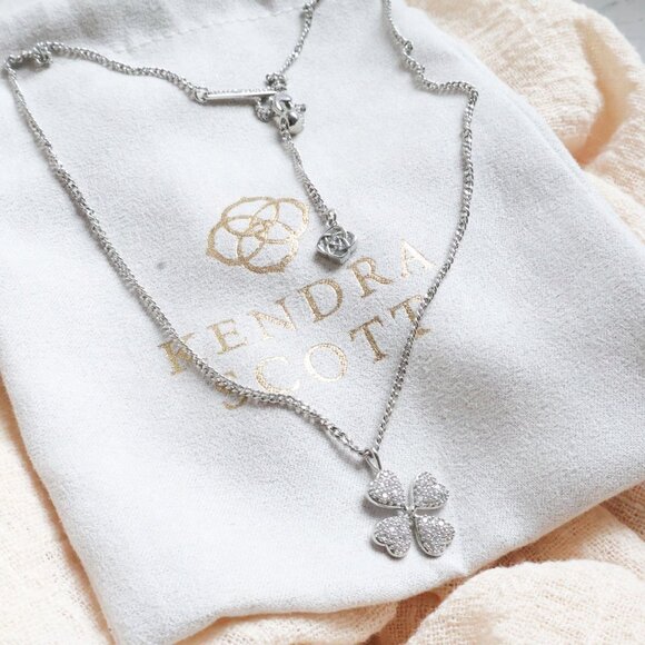 Kendra Scott | Clover | White Crystal Silver Short Pendant Necklace - Picture 2 of 3